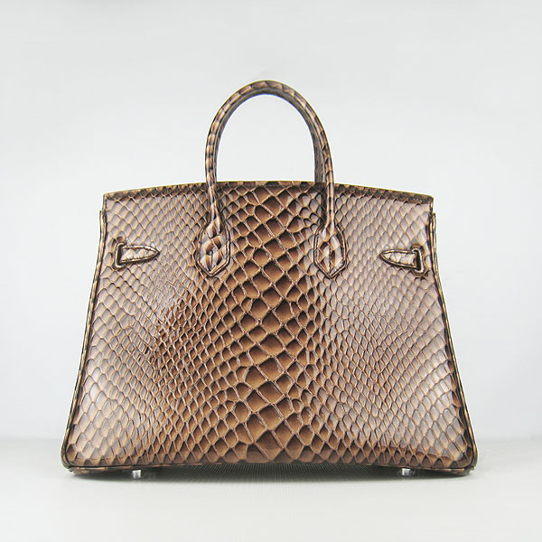 High Quality Fake Hermes Birkin 35CM Fish Veins Leather Bag Coffee 6089